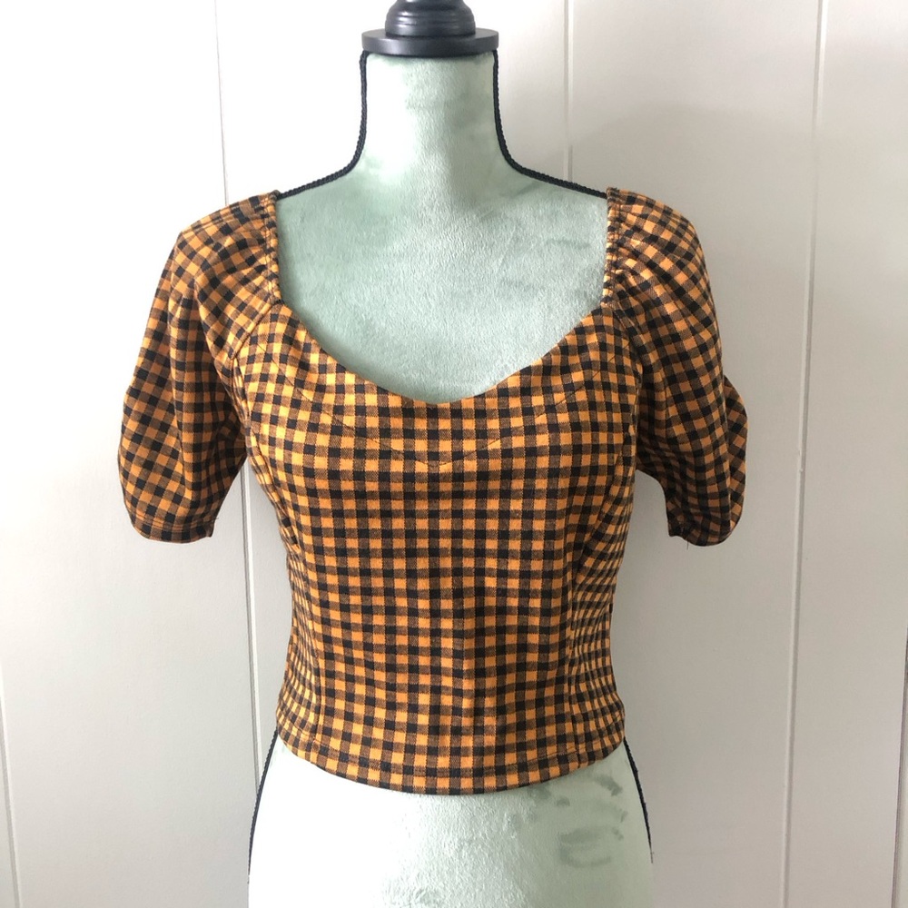 Plaid Puff Sleeve Women's Top